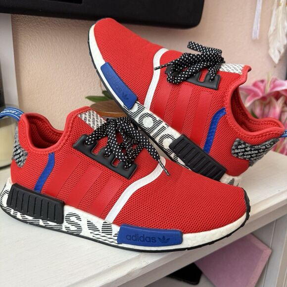 Adidas Men's Size 9.5 NMD R1 Active Red Black Blue White Boost Shoes FV5214 - Picture 1 of 8